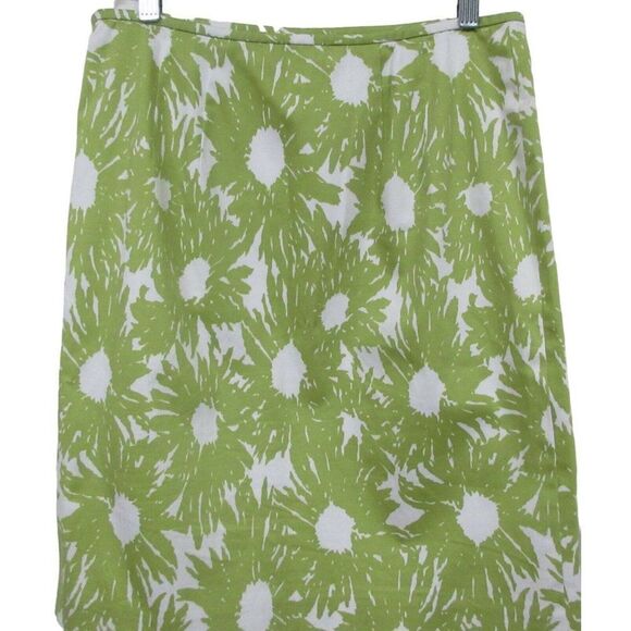 Talbots Daisy Splatter Print Stretch Cotton Lined Skirt Celery Green & White 6 - Picture 1 of 4